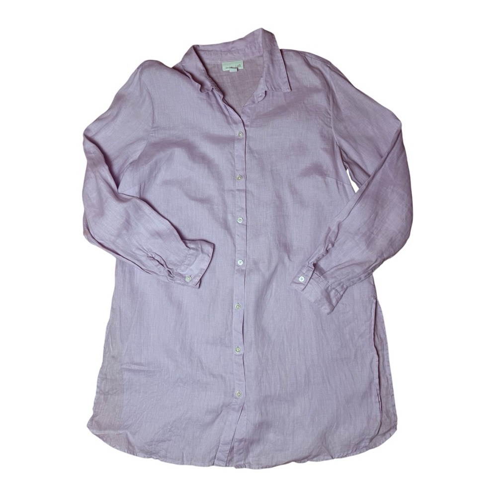 J.Jill Love Linen Purple Lavender Long Sleeve Button Down Tunic Shirt Size M